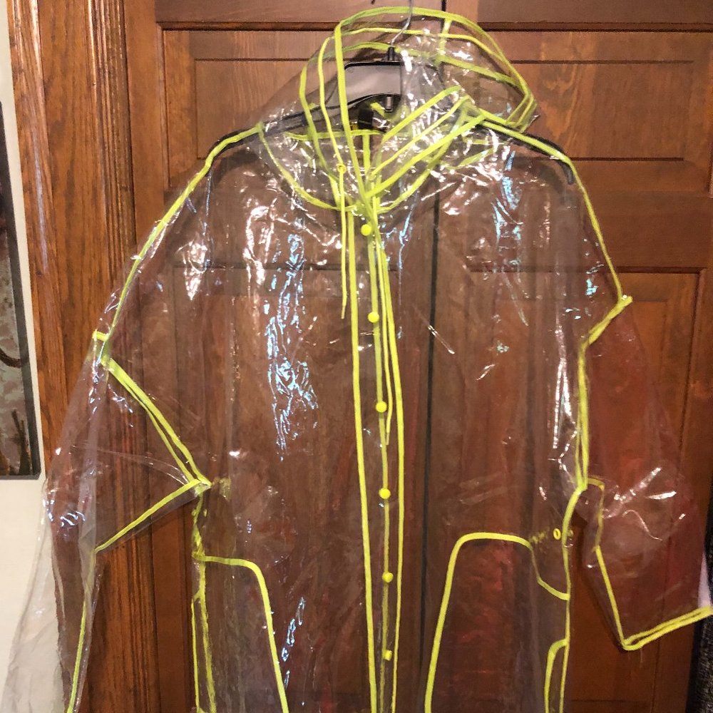 NWOT Clear plastic raincoat neon yellow trim HUGE plus size